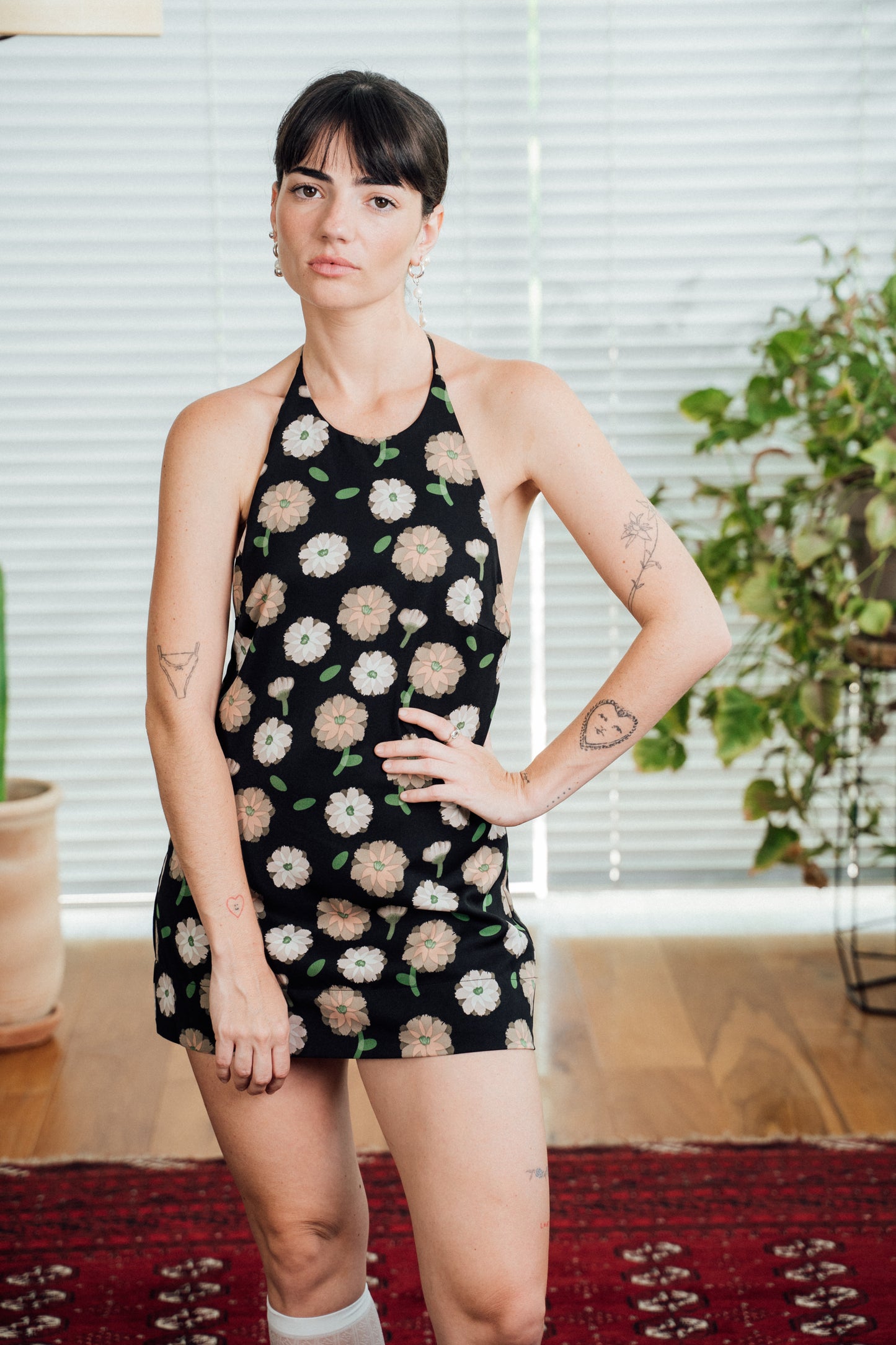 Rosa Mini Dress - Black & flowers