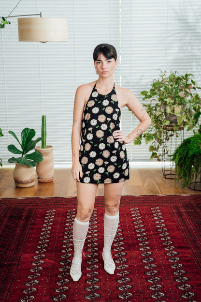 Rosa Mini Dress - Black & flowers